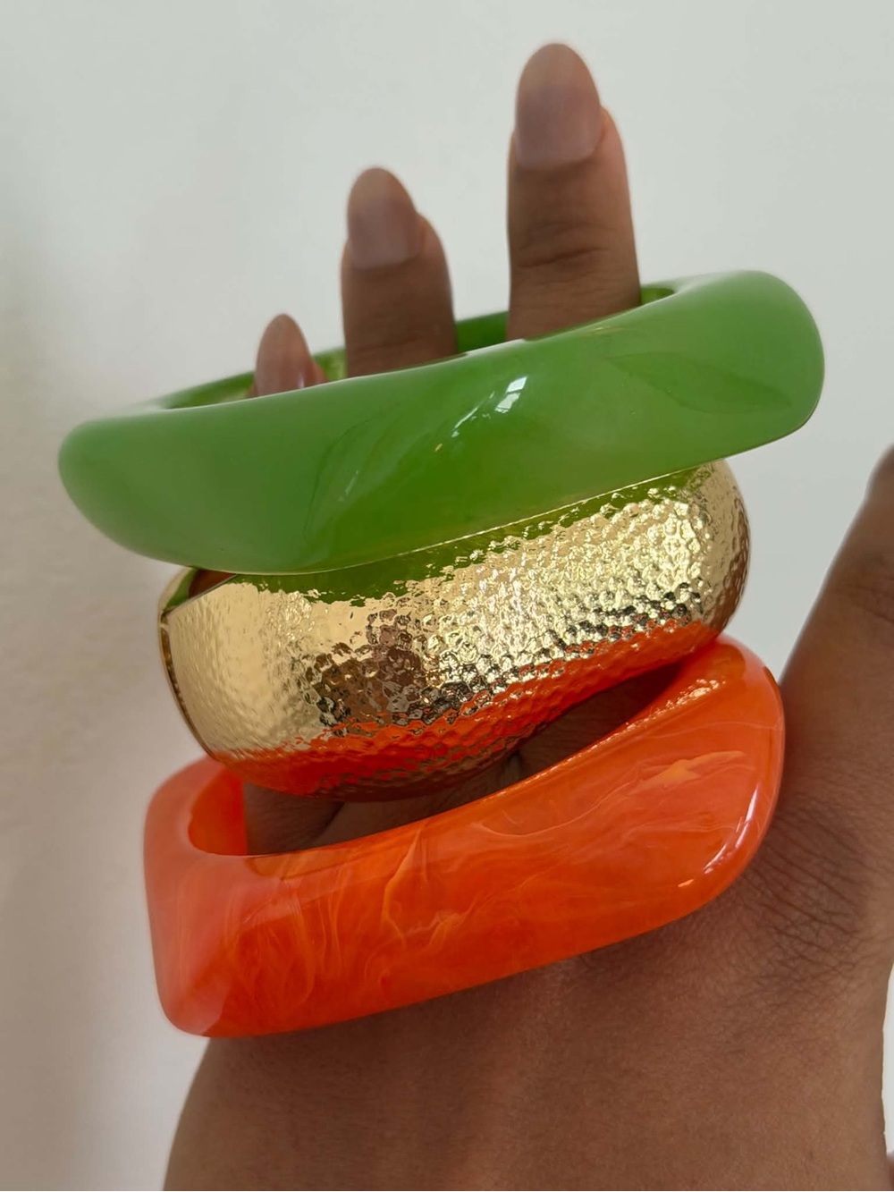 Green, Gold & Orange Stacked Bangle Set - Women Accessories